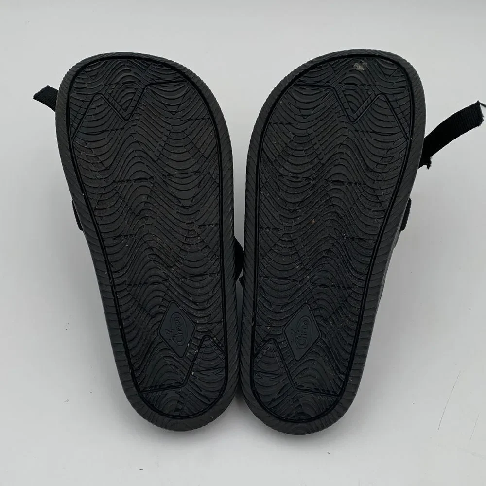 Kids Chaco Black Slide Sandals | Youth 3 | Damaged Strap | Play Shoes